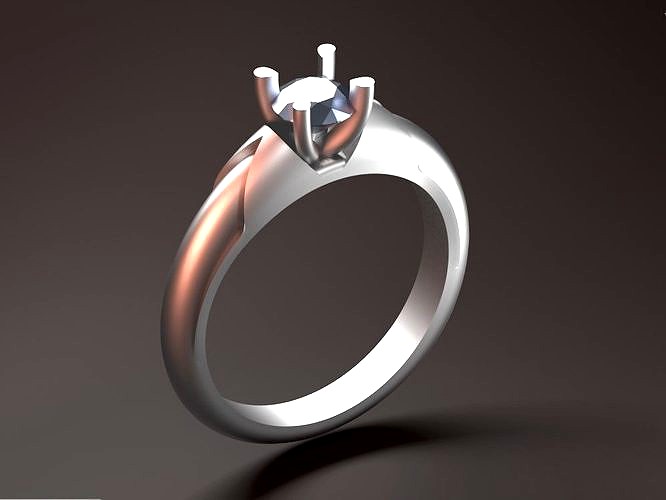 Modern solitaire engagement ring with round diamond 3D print | 3D