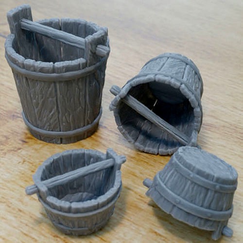 5 WOODEN BUCKET TUB FOR ENVIRONMENT DIORAMA TABLETOP | 3D