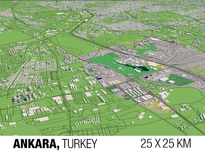 Ankara Turkey 25x25km 3D City Map