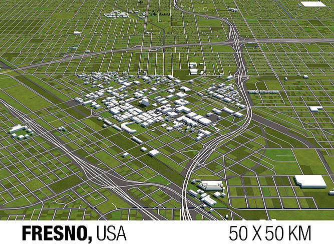 Fresno 50x50km 3D City Map