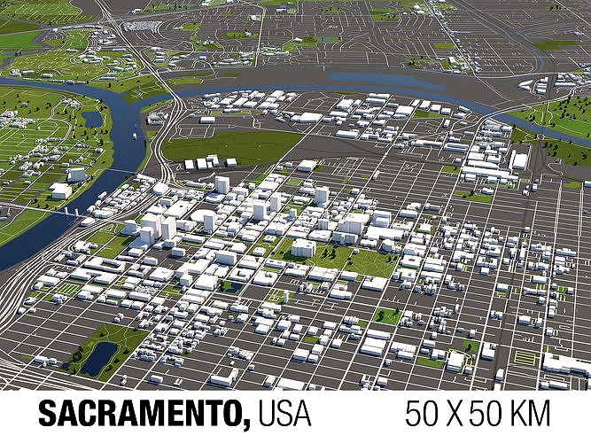 Sacramento 50x50km 3D City Map