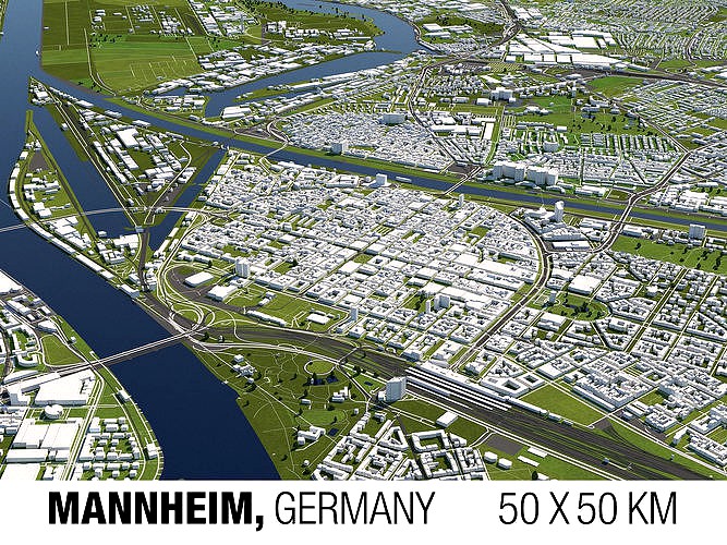 Mannheim Germany 50x50km 3D City Map