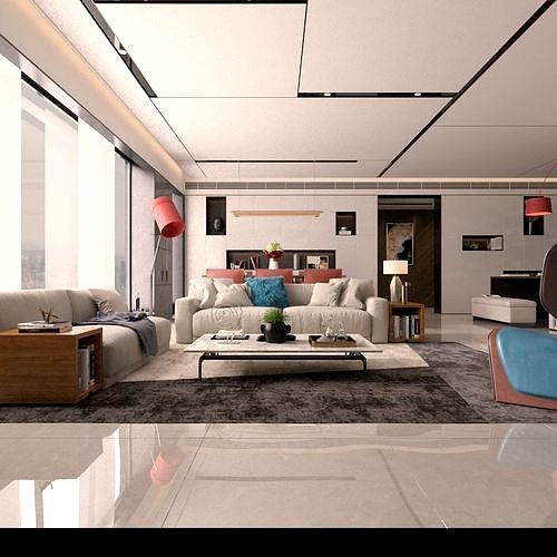 Living room interior scene 3D model 27