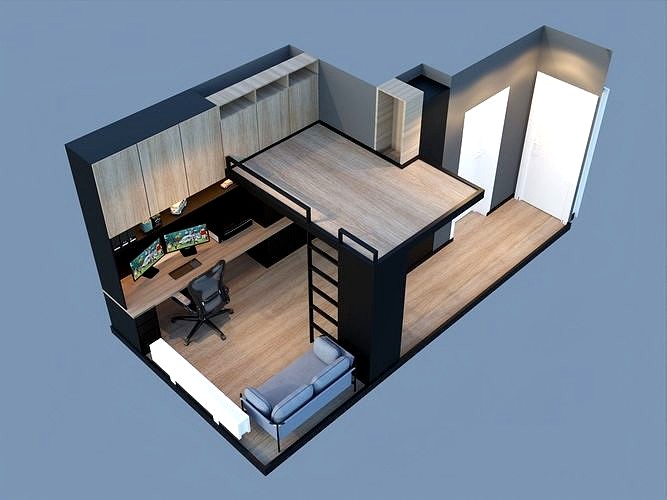 Loft apartment floorplan 3D model