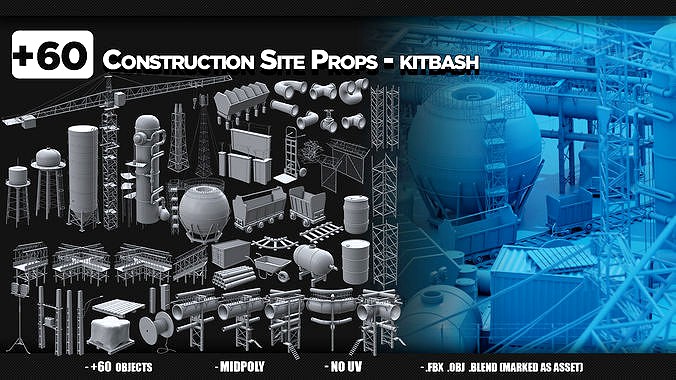 60 Construction Site Props - KITBASH - VOL 04