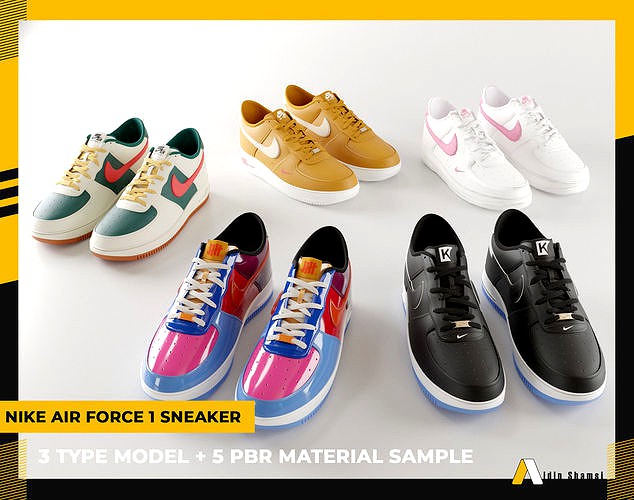 Nike Air Force 1 with 5 pbr material and 2 type 3dmodel