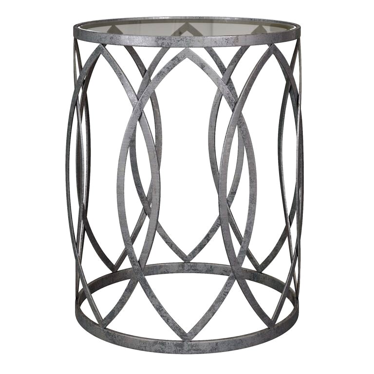 Black Metal Eyelet Glass Top Accent End side Table (337447)