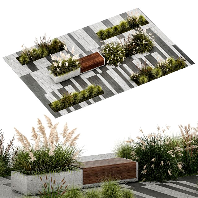 Bushes with bench for outdoor environment 1147