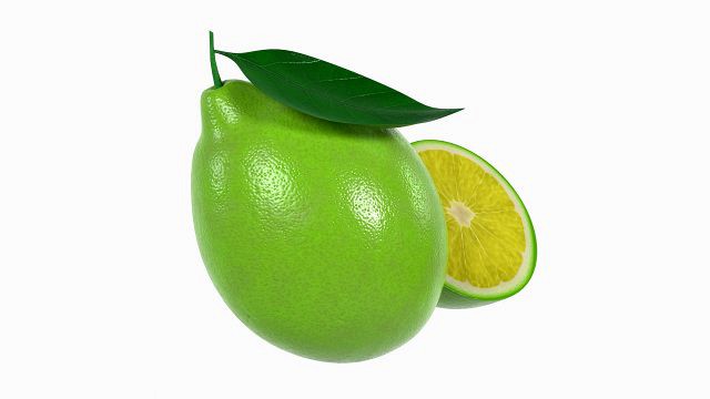 Fresh lemon with slice and leaf green