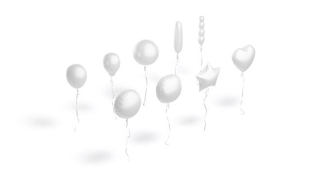 White Helium Balloons Set - 9 foil gift balloon shapes