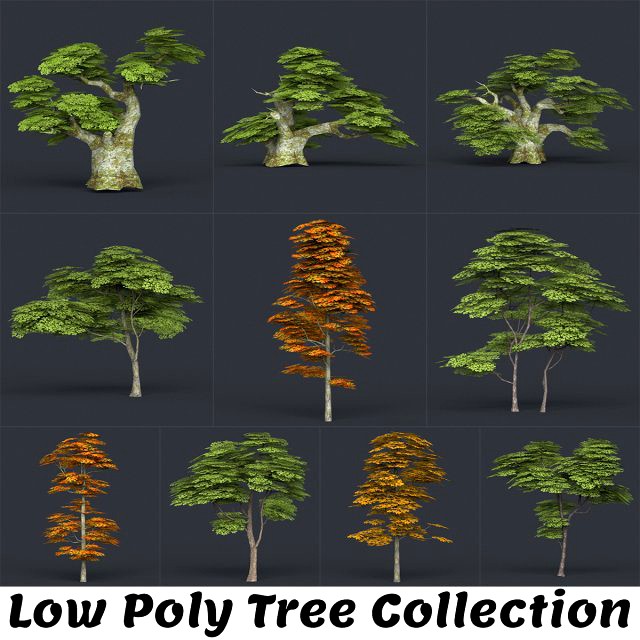 low poly 10 tree collection 02