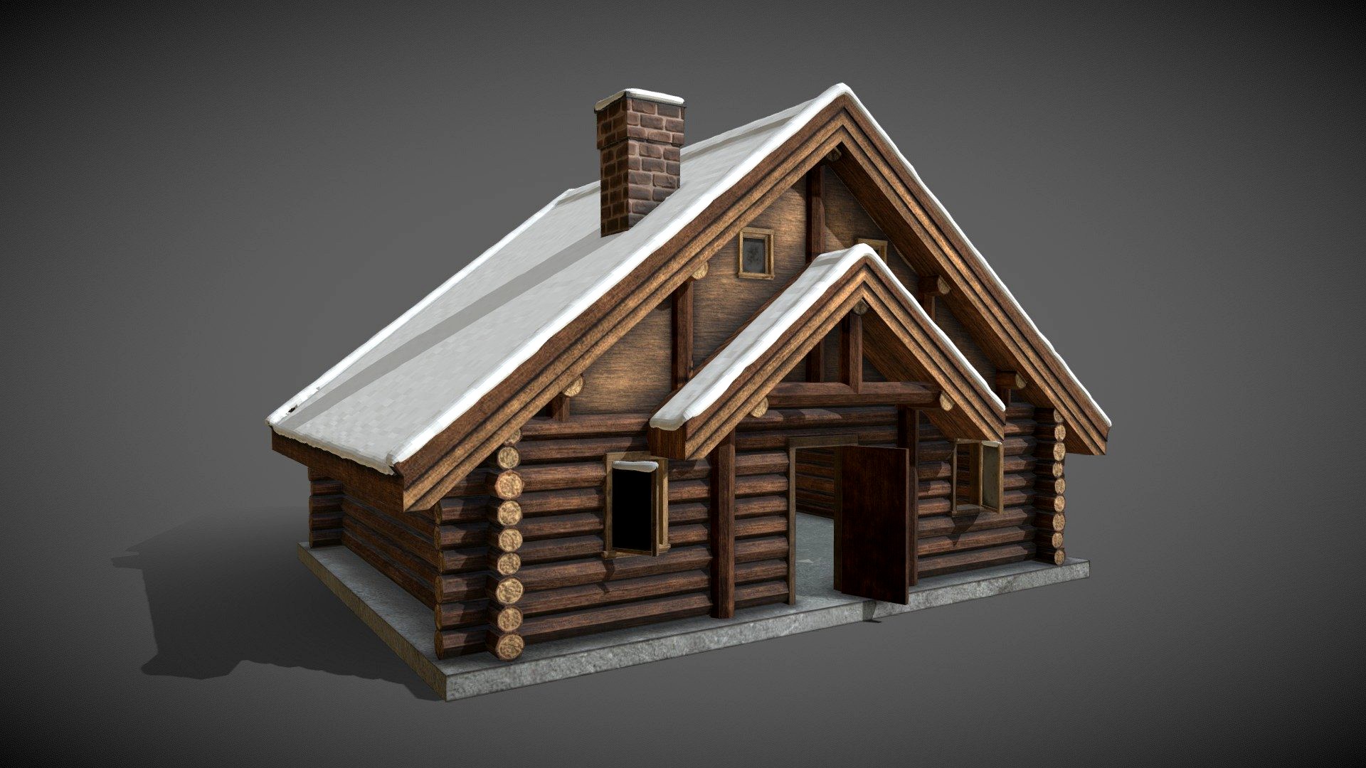 Snowed wood cabin house