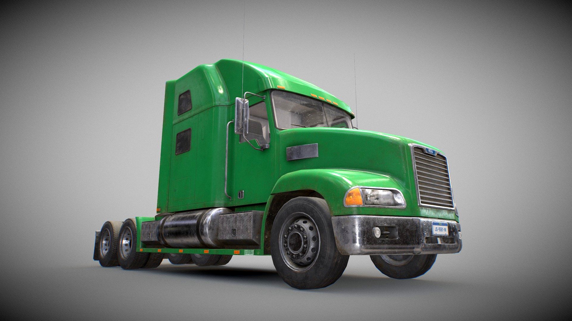 Semi Truck Tractor - Green - Low Poly