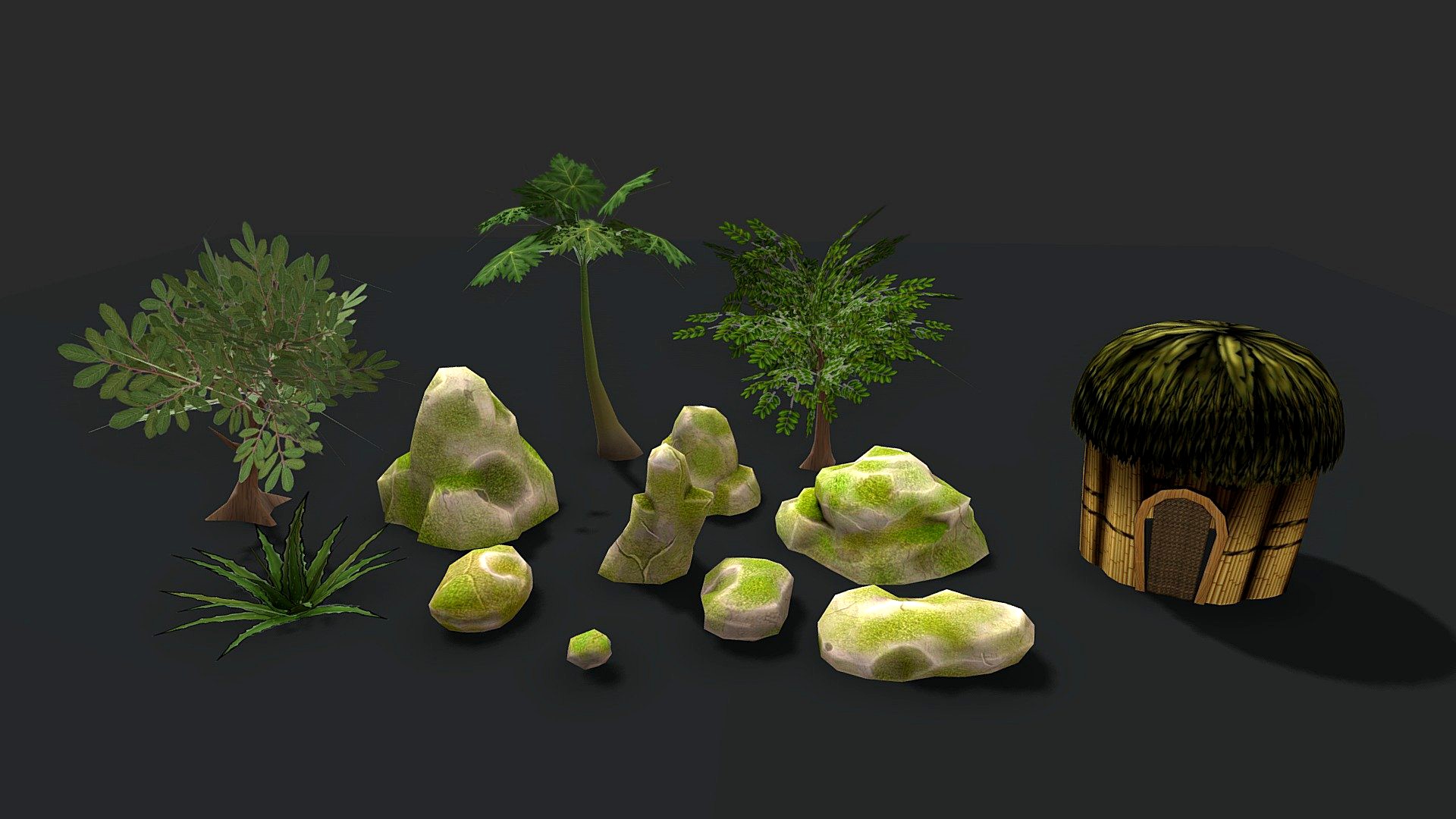 Hand-painted Tree And Stones Pack (Beach Props)