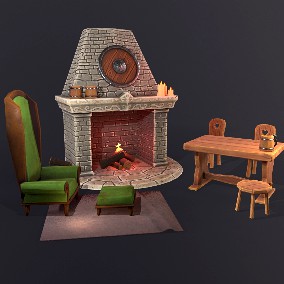 Stylized Tavern Fantasy Medieval Interior Hand-Painted Props