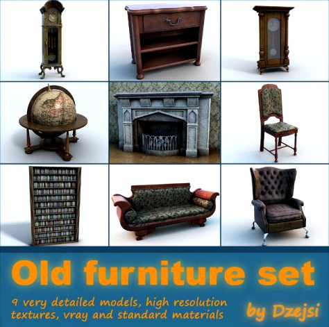 Old furniture set 3D Model