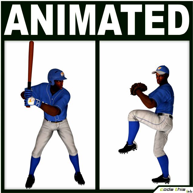 Black Baseball Players Batter and Pitcher 3D Model