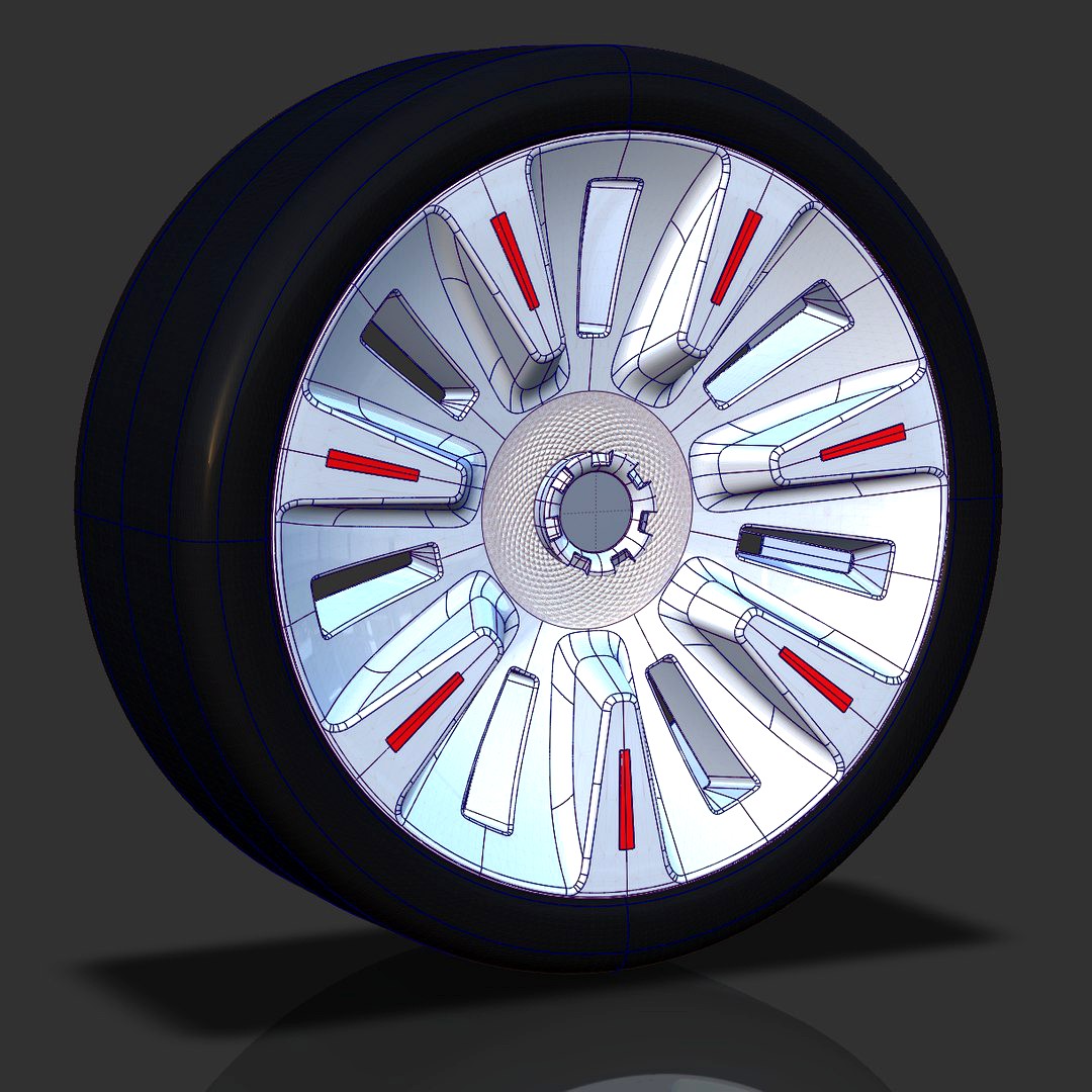 24 Inch Rim with Tire and Grasshopper Pattern - A mix of NURBs and Polygonal data - Native Alias Model