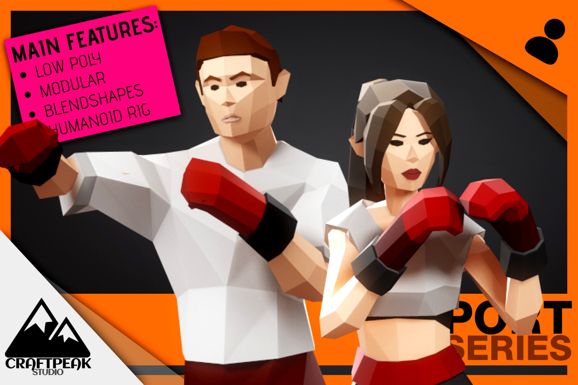 BOXER PAIR - Low Poly Style Male&amp;Female Characters Pack
