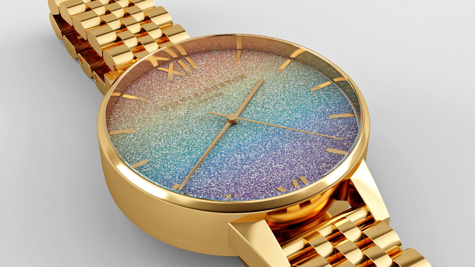OB Rainbow Glitter Gold Bracelet Watch