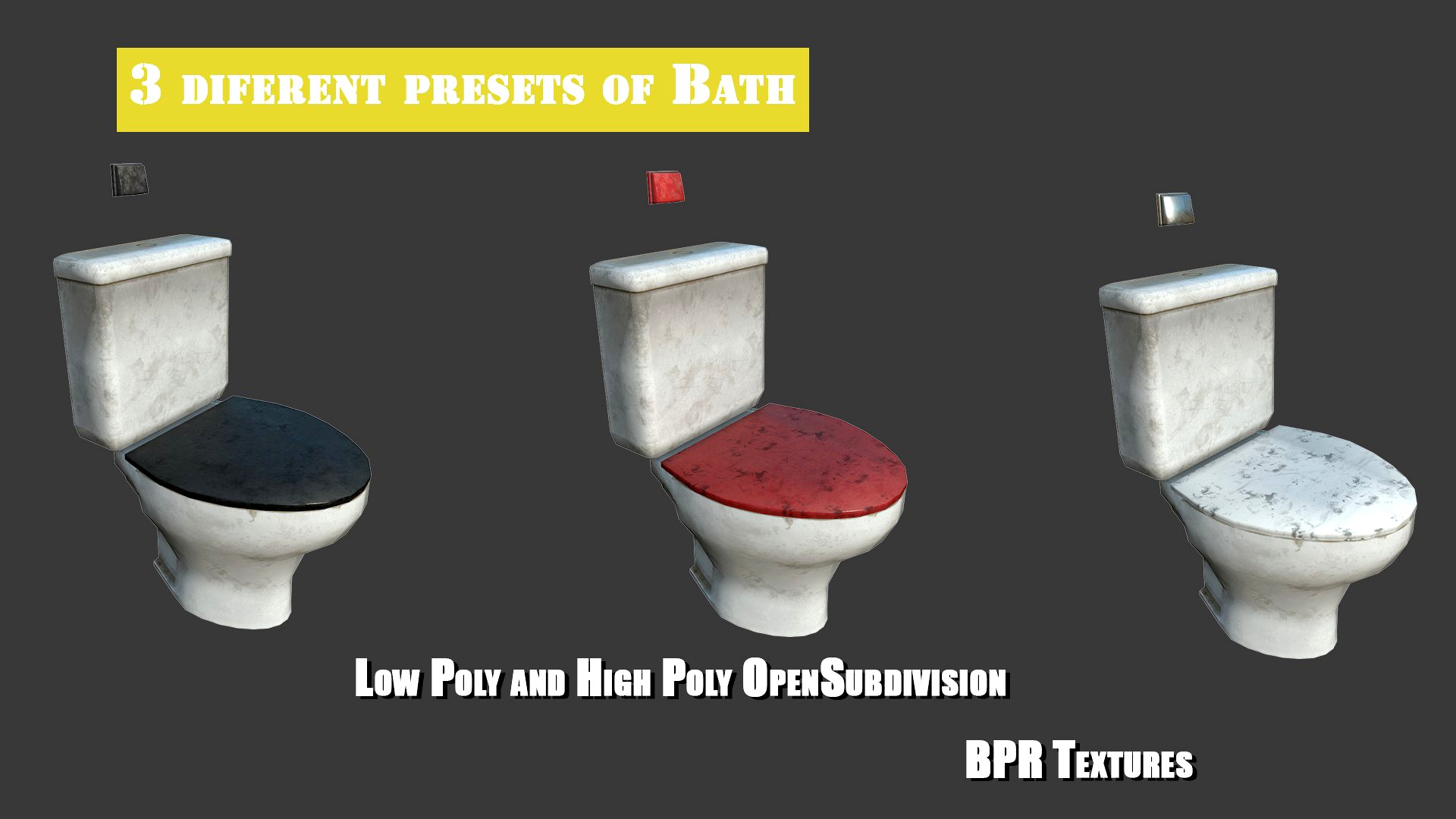 3D Dirt Vintage Simple Toilet Seat with Subdivision Crease PBR Low-poly 3D