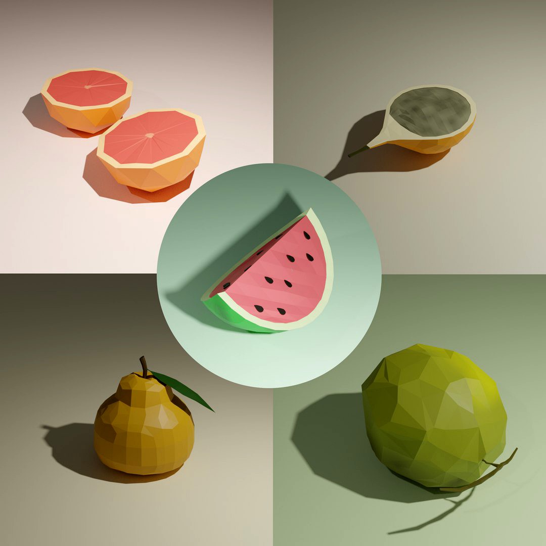 Low poly fruits pack-4