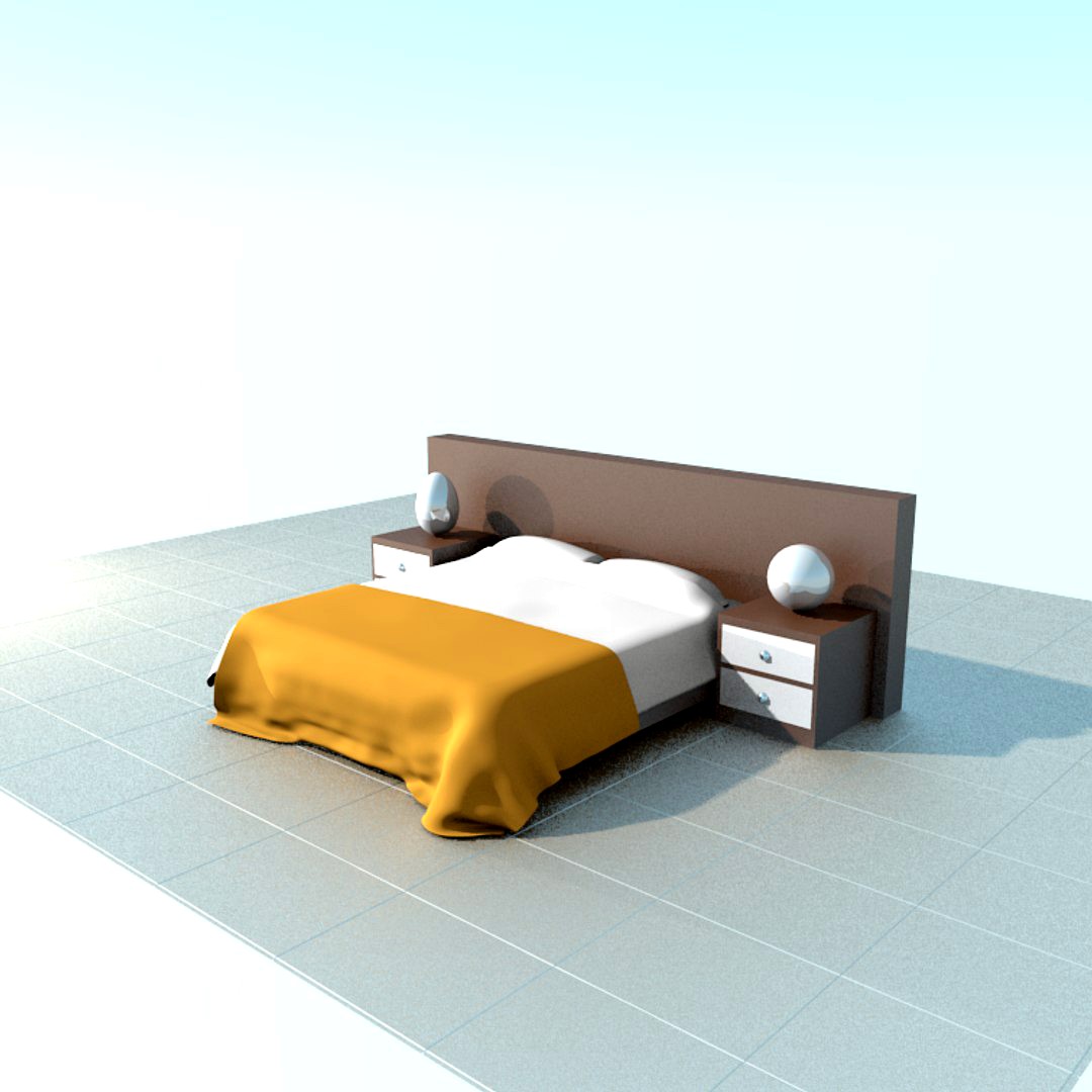 Bed and bedside tables LOW POLY