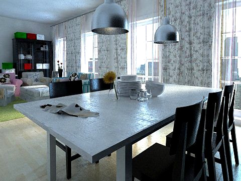 Photorealistic Living  Dining Room 073 3D Model
