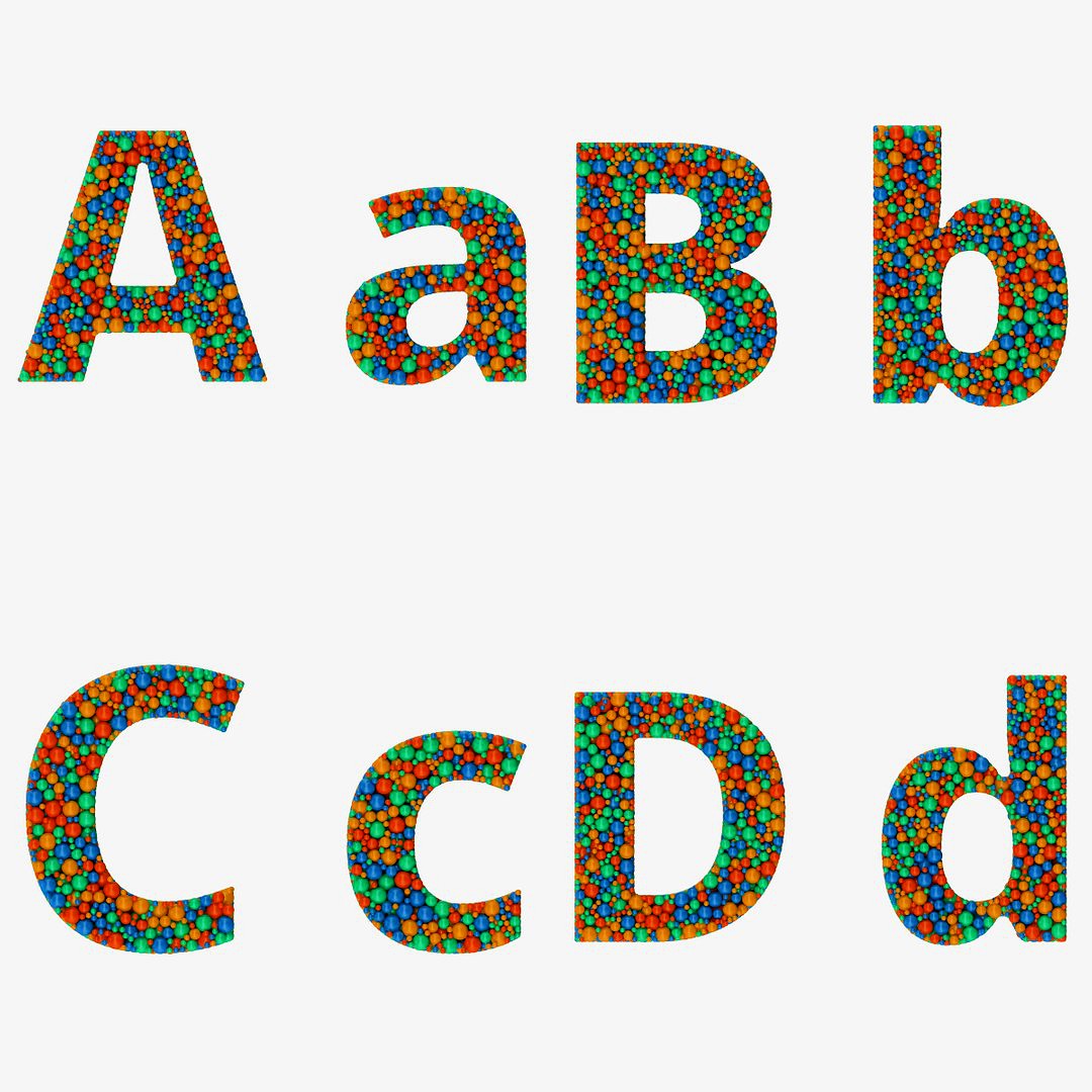 Sans Font 3D Alphabet with 4 colors balls
