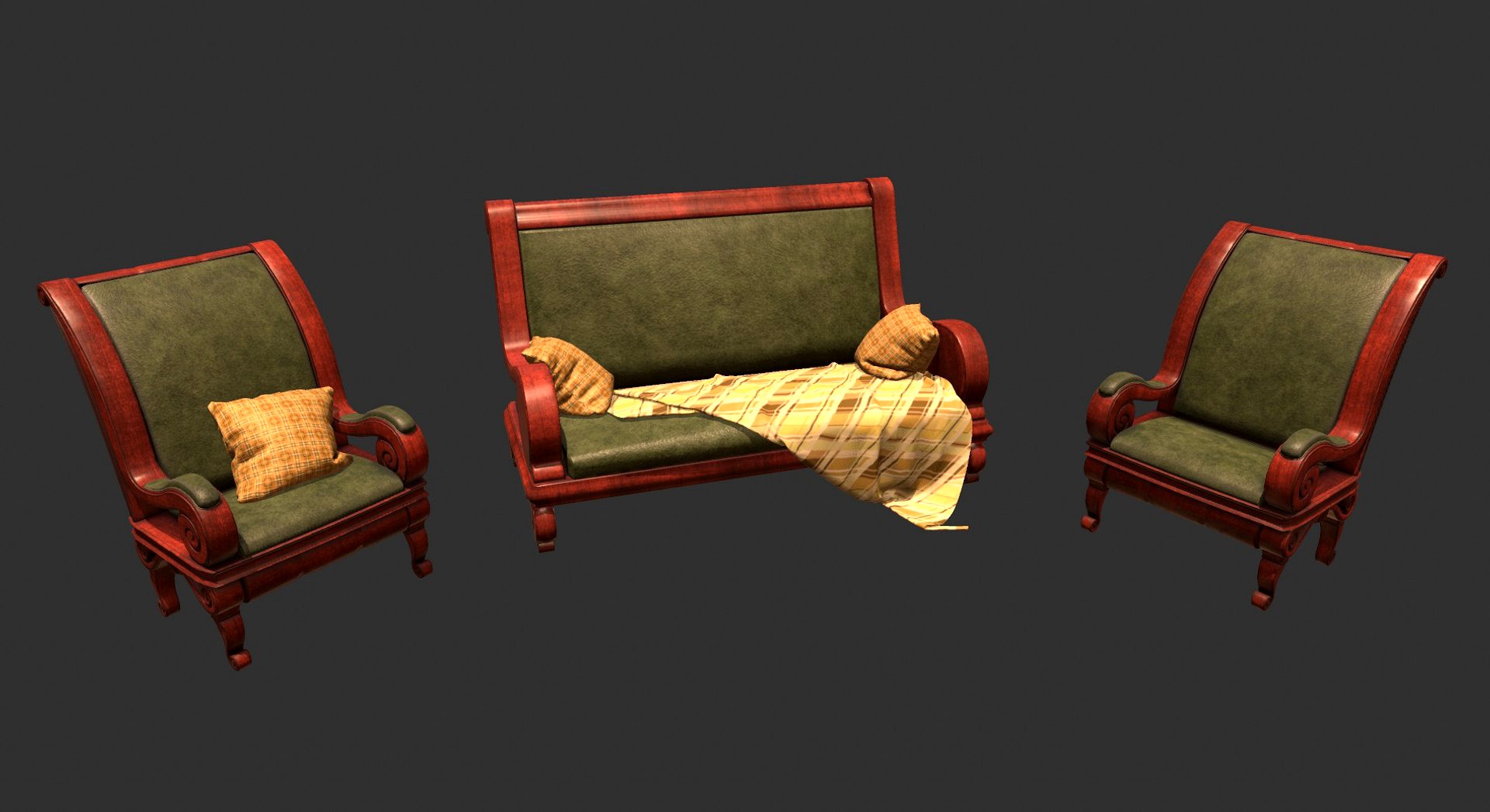 Old furniture set Low-poly 3D model