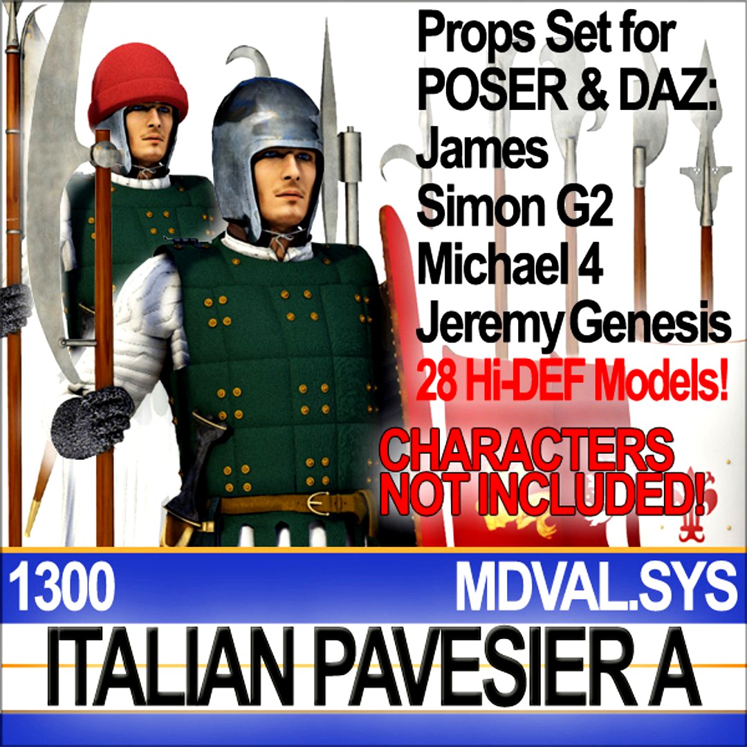 Props Set Poser Daz for Italian Pavesier Soldier 1300