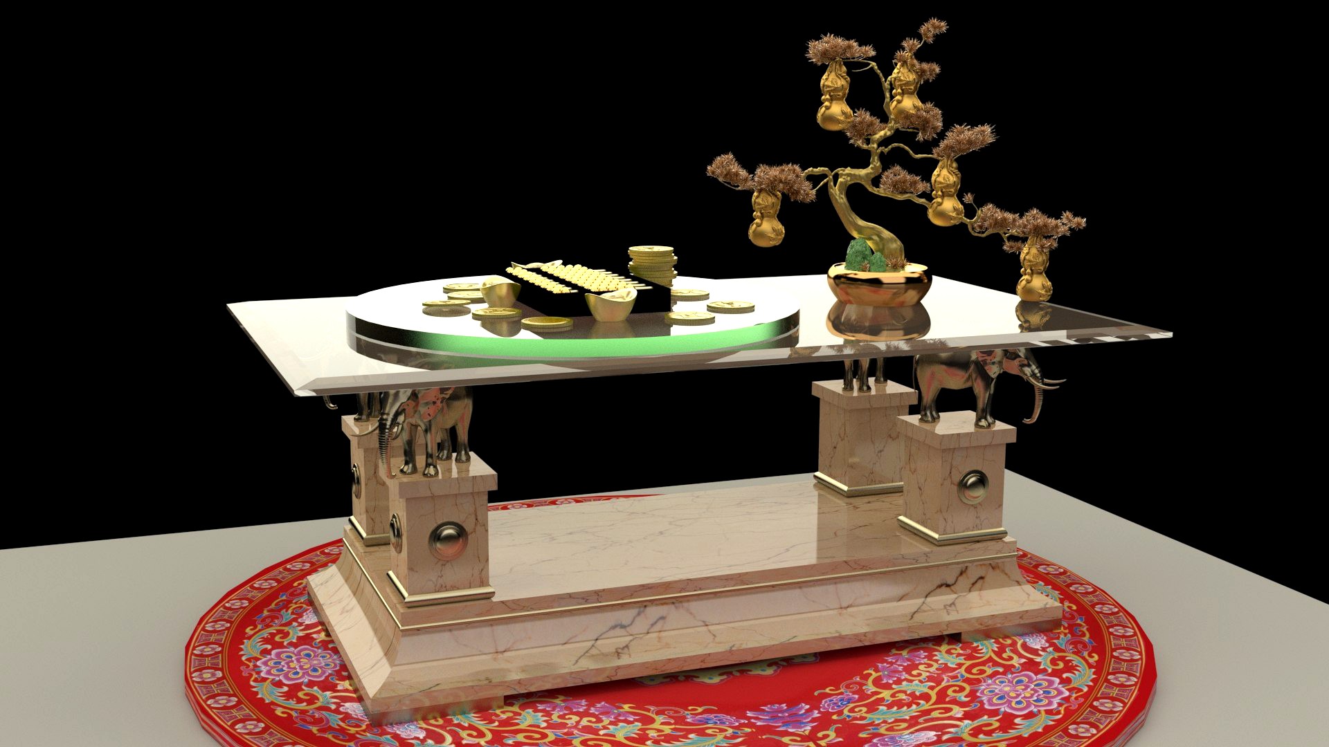 Chinese coffee table with gourd and yuanbao