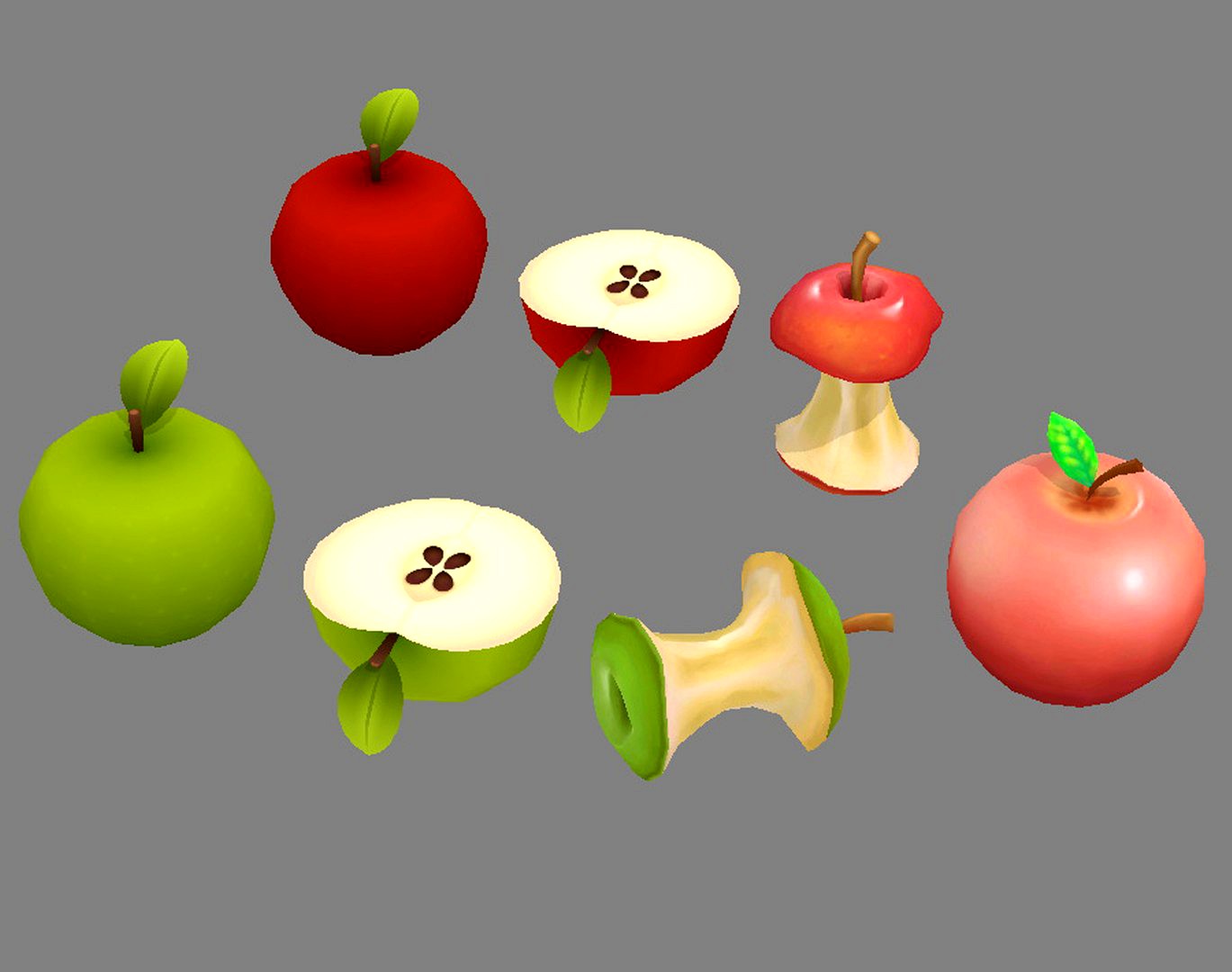 Cut apples - Apple core- Red apple - Green apple