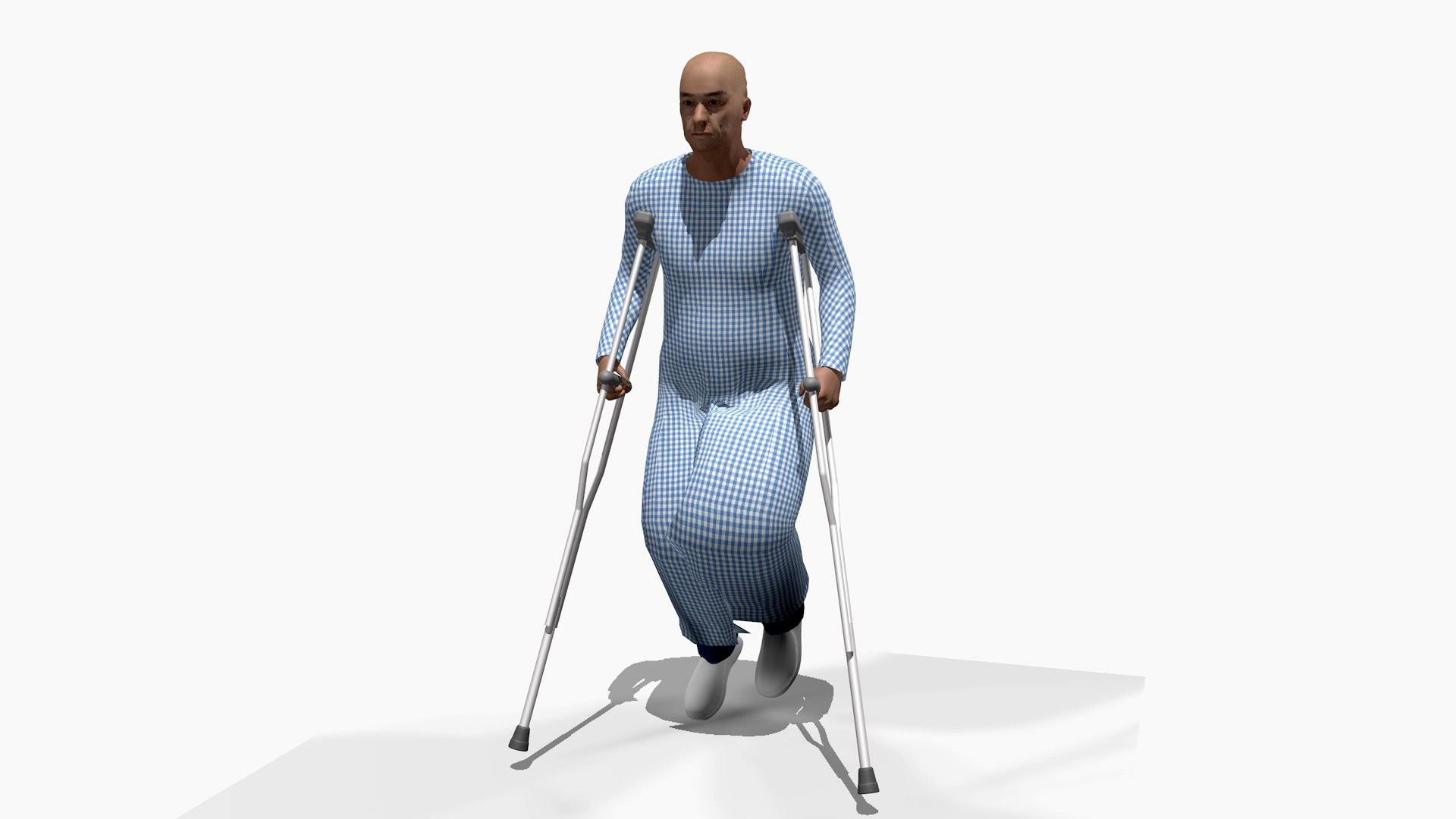 3D ANIMATED DISABLED OLD MAN WALKING WITH CRUTCHES 1