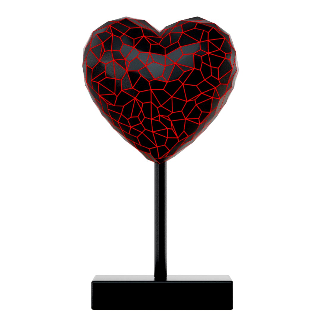 Cracked figurine of a black heart with red veins