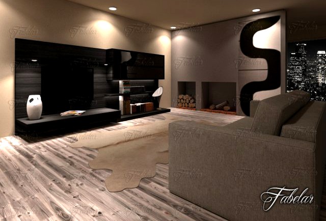Living room 19 night 3D Model