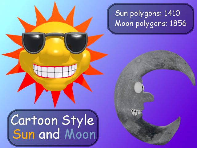 Cartoon Style Sun And Moon 3D Model
