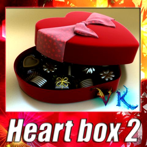 Chocolate Candy Pieces in Heart Box 3D Model