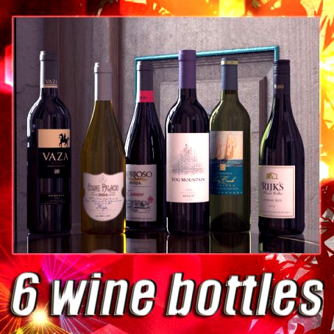 6 Wine Bottles Collection 3D Model