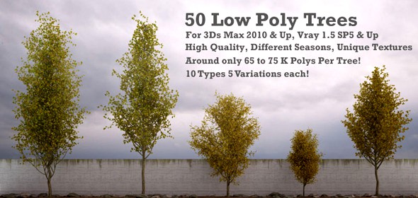 50 Low Poly Trees For 3Ds Max &amp; Vray