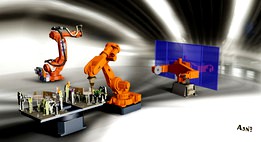 Robot with weldingstation