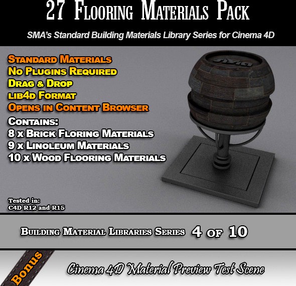 27 Standard Flooring Materials Pack for Cinema 4D