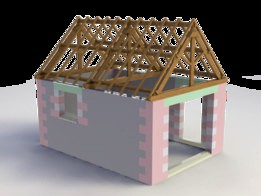 Maquette de garage - Maçonnerie avec Charpente échelle 1:10