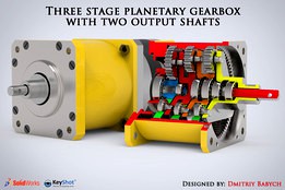 Three stage planetary gearbox with two output shafts & amination tutorial
