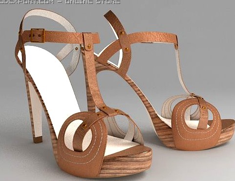 High Heeled Brown Sandals 3D Model