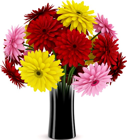 ThreeColor Flowers in Black Vase 3D Model