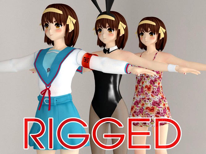T pose rigged model of Haruhi anime girl