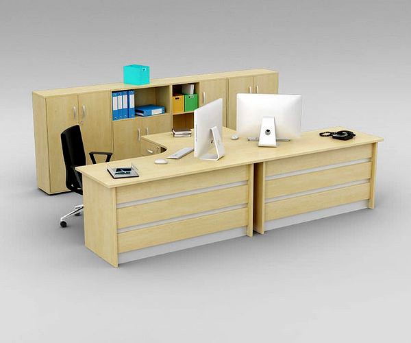 Two Person Office Desk With Matching Cabinets