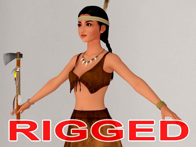 T pose rigged model of Native American girl Aiyana