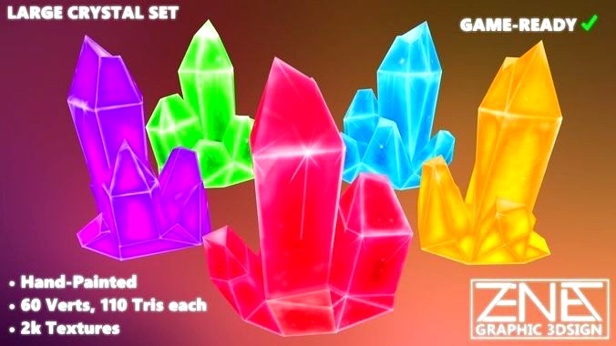 Game-Ready Crystal Rock Collection Red Orange Green Blue Purple